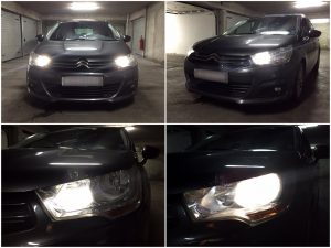 Citroen C4 II Osram P215W Premium DRL Osram Cool Blue Intense H7 low beam collage