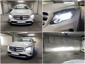 Mercdes Benz GLA with Osram LEDriving XTR H7 LED low beam collage
