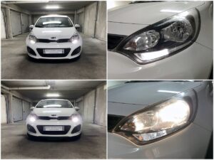 KIA RIO 3 with Philips GT200 H7 low beam Osram LEDriving P21 5W position and DRL bulbs collage