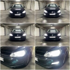 VW Golf 7 with Osram Night Breaker LED H7 low beam AMiO X1 H11 fog lamps collage