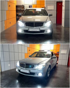 Mercedes Benz C W204 with factory xenon AMiO X1 H11 LED fog lamps collage