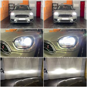 Mini Countryman F60 with Osram LEDriving H7 Bright low beam H7 HL Easy high beam W5W SL position bulbs collage