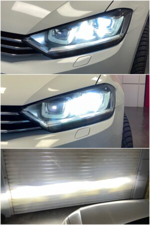 VW Golf 7 sportsvan with AMiO XD D3S LED low beam AMiO H7 mini LED cornering lights collage