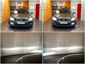 VW Passat B7 with factory xenon AMiO X1 H8 LED corner lights collage