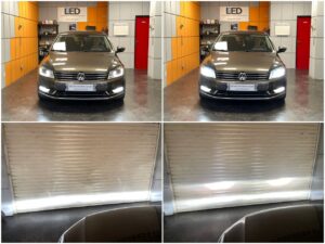 VW Passat B7 with factory xenon AMiO X1 H8 LED fog lamps collage