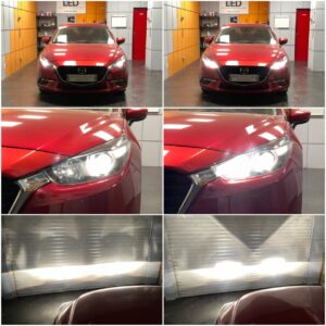 Mazda 3 BM with Osram Cool Blue Intense NEXT H11 low beam H15 high beam W5W position lights collage