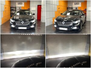 Renault Talisman with AMiO BF H7 LED low beam AMiO X1 H16 LED fog lamps collage