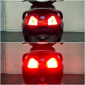 Piaggio X7 with Osram LEDriving P21 5W SL rear brake position bulbs collage
