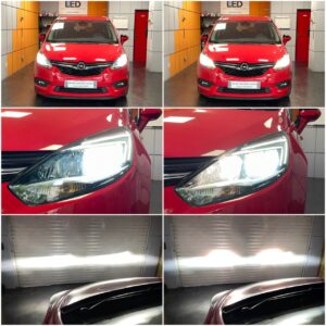 Opel Zafira C Tourer with Osram Night Breaker H7 Gen2 LED low beam Osram Cool Blue Intense NEXT H7 high beam collage