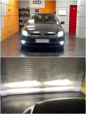 VW Golf 7.5 with Philips Ulitnon Pro6000 Boost H7 low beam + AMiO X1 H11 fog lamps collage