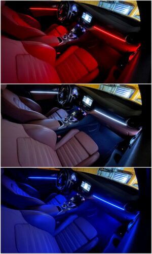 Alfa Giulia FL with Ambitrim digital RGB ambient lighting collage