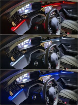 Peugeot 408 with Ambitrim digital RGB ambient lighting collage 3