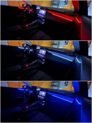 Peugeot 408 with Ambitrim digital RGB ambient lighting collage 4