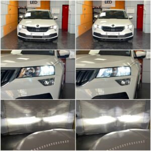 Škoda Karoq with Philips Ultinon Pro6000 Boost H7 low + high beam collage