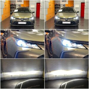 Toyota Corolla 12 sedan with AMiO X4 HIR2 LED low & high beam collage