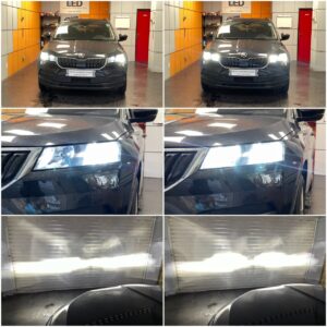 Škoda Karoq with Philips Ultinon Pro6000 Boost H7 low + high beam collage