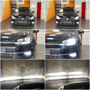 VW Golf 7 FL with Osram Night Breaker LED Speed H7 low beam + AMiO X1 LED H11 fog lamps collage