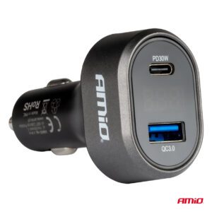 AMiO Quick Car Charger with Voltage LED Display 3.0 PD30W AMIO-04178 - Image 2