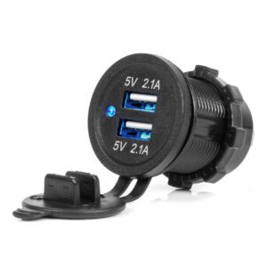 AMiO waterproof Phone Charger with BLUE LED Indicator 4.2A 2x USB 12/24V AMIO-04217