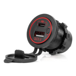 AMiO waterproof Phone Charger with RED LED Backlight 2x USB QC3.0 12/24V AMIO-04221