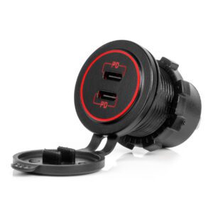 AMiO waterproof Phone Charger with RED LED Backlight 2x USB-C 12/24V AMIO-04223