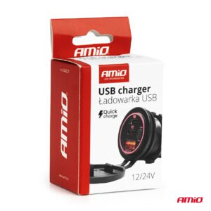 AMiO waterproof Phone Charger with Switch RED LED Backlight USB + 2x USB-C QC3.0 12/24V AMIO-04227 - Image 5