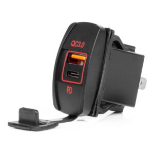 AMiO boat Shaped waterproof Phone Charger with RED LED Backlight USB + USB-C QC3.0 12/24V AMIO-04229