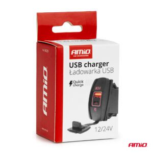 AMiO boat Shaped waterproof Phone Charger with RED LED Backlight USB + USB-C QC3.0 12/24V AMIO-04229 - Image 5