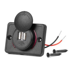 AMiO square Shaped waterproof Phone Charger with RED LED Backlight 2x USB 12/24V AMIO-04230