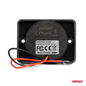 AMiO square Shaped waterproof Phone Charger with RED LED Backlight 2x USB 12/24V AMIO-04230 - Image 2