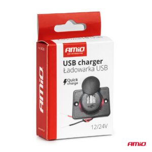 AMiO square Shaped waterproof Phone Charger with RED LED Backlight 2x USB 12/24V AMIO-04230 - Image 5