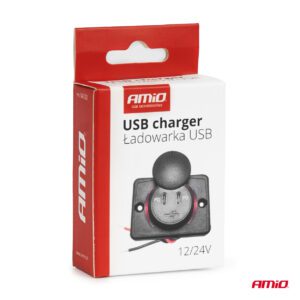 AMiO square Shaped waterproof Phone Charger with RED LED Backlight 2x USB-C 12/24V AMIO-04232 - Image 5