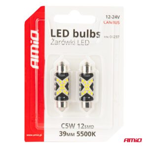 AMiO LED žarulje CANBUS 12SMD Festoon C5W 2016 39mm bijele 12/24V - Image 5