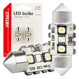 AMiO LED žarulje CANBUS 12SMD Festoon C5W 3838 31mm bijele 12/24V