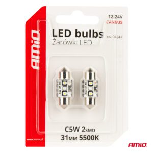 AMiO LED žarulje CANBUS 12SMD Festoon C5W 3838 31mm bijele 12/24V - Image 5