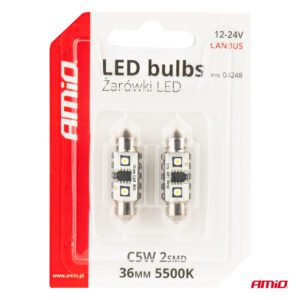 AMiO LED CANBUS bulbs 12SMD Festoon C5W 3838 36mm White 12/24V - Image 5