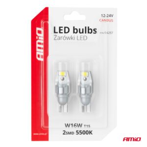 AMiO LED bulbs CANBUS T15 W16W 2SMD 3570 White 12/24V bulbs - Image 5