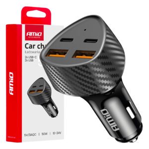 AMiO Car charger 50W 2x USB-A + 2x USB-C AMIO-04284