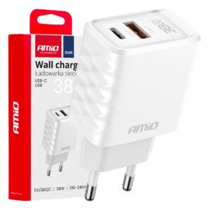AMiO Wall charger Quick Charger GaN 38W USB-A + USB-C AMIO-04287