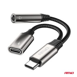 AMiO USB-C TO TYPE USB-C + Mini Jack 3.5mm Female Adapter 10cm AMIO-04295 - Image 3
