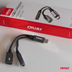 AMiO USB-C TO TYPE USB-C + Mini Jack 3.5mm Female Adapter 10cm AMIO-04295 - Image 2