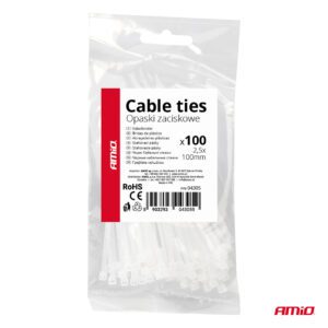 AMiO plastic cable clip ties 2,5×100mm - white 100 pcs, AMIO-04305 - Image 6