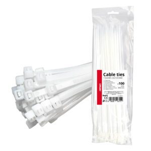 AMiO plastic cable clip ties 4,8×300mm - white 100 pcs, AMIO-04311