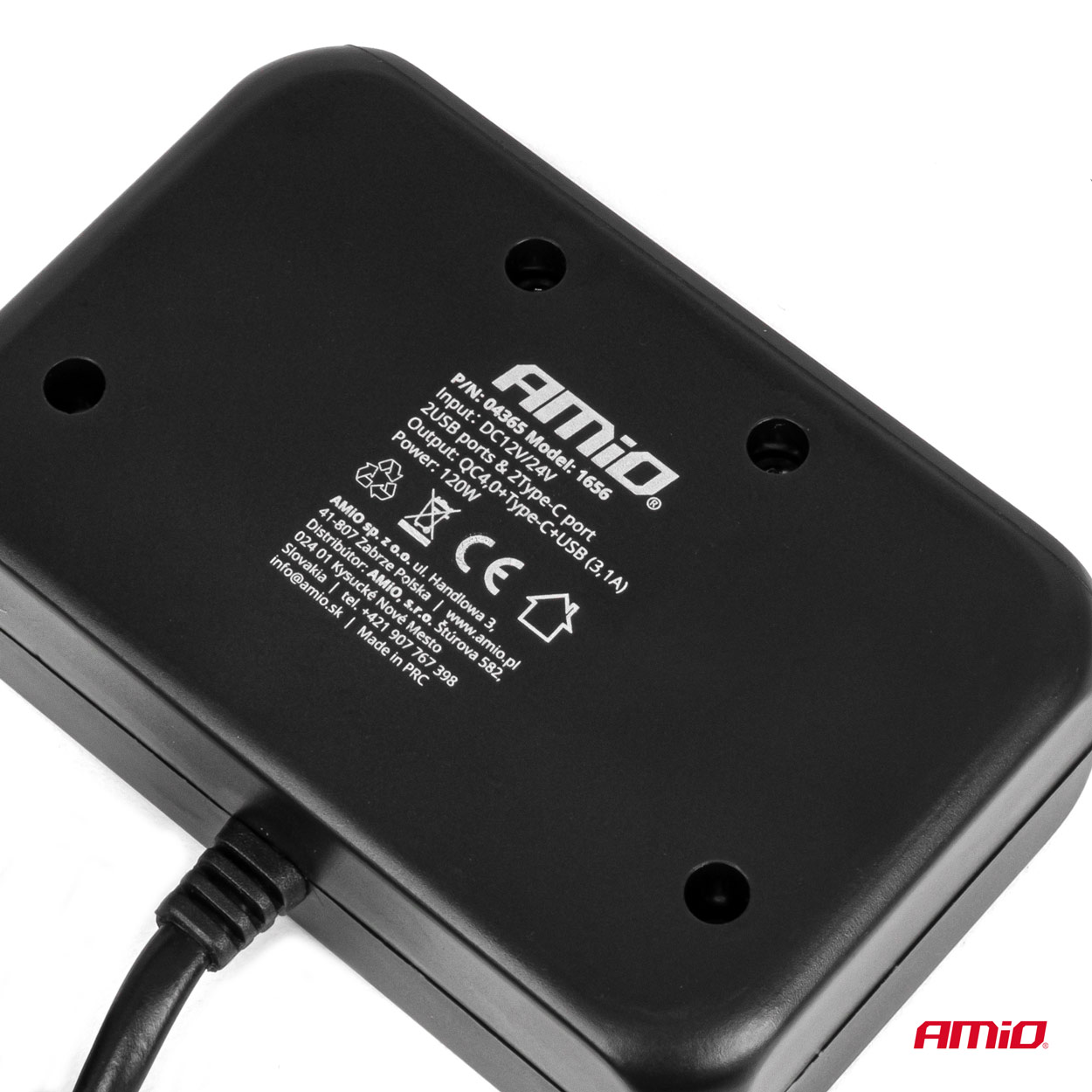 Splitter sa utičnicama za upaljač - 1x USB A 1x USB C QC 4.0 12/24V 120W 80cm AMIO-04365 - Image 4