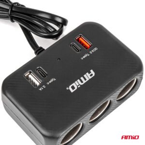Splitter sa utičnicama za upaljač - 1x USB A 1x USB C QC 4.0 12/24V 120W 80cm AMIO-04365 - Image 6