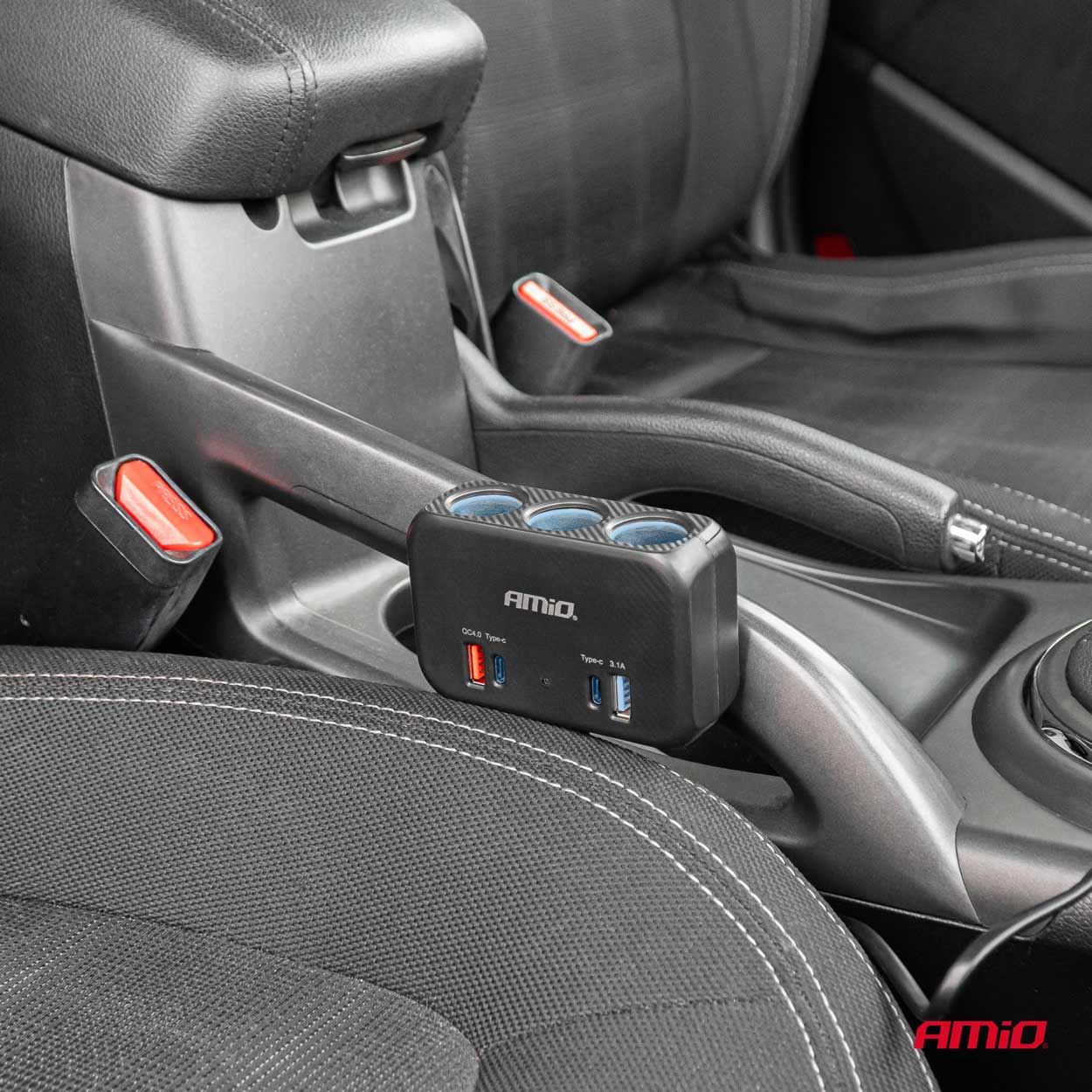 Splitter sa utičnicama za upaljač - 1x USB A 1x USB C QC 4.0 12/24V 120W 80cm AMIO-04365 - Image 2