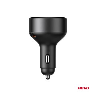 Retractable car charger USB-C cable + USB-C port 12/24V 60W AMIO-04368 - Image 3