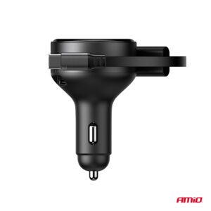 Retractable car charger USB-C cable + lightning cable + USB-C port 12/24V 60W AMIO-04370 - Image 4