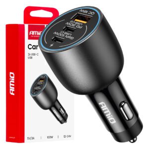 Car charger 2x USB-C + USB-A 12/24V 100W AMIO-04371 - Image 5
