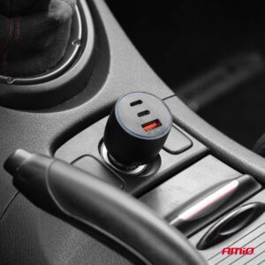 Car charger 2x USB-C + USB-A 12/24V 100W AMIO-04371